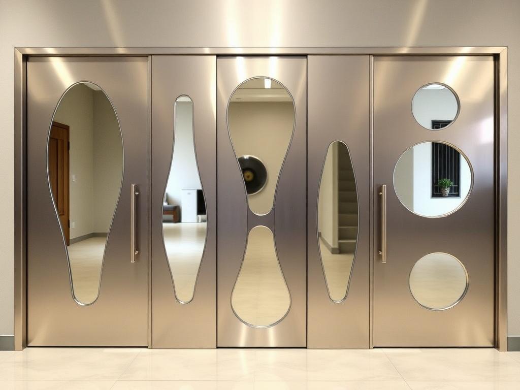 Shapes of mirrored inserts in metal doorsфото