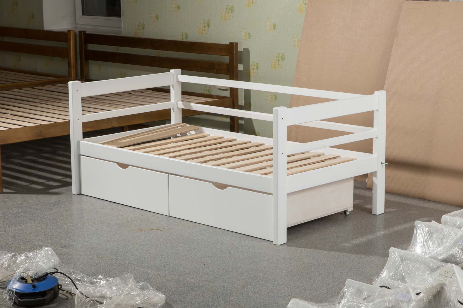 детская кровать детская массив с ящиками выбеленная береза